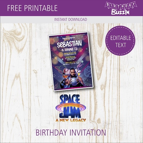 Free Printable Space Jam 2 birthday party Invitations