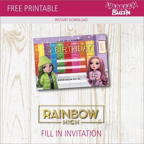 Free Printable Rainbow High birthday party Invitations