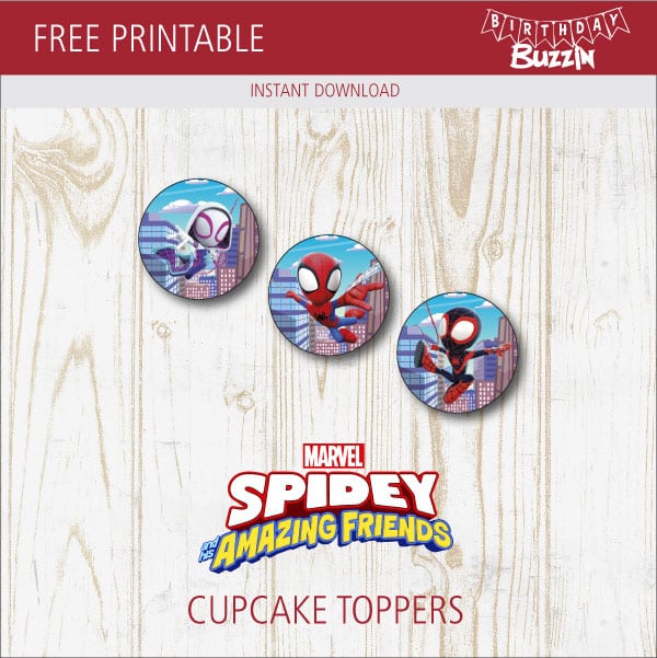 Free Printable Spidey and his amazing friends Cupcake Toppers