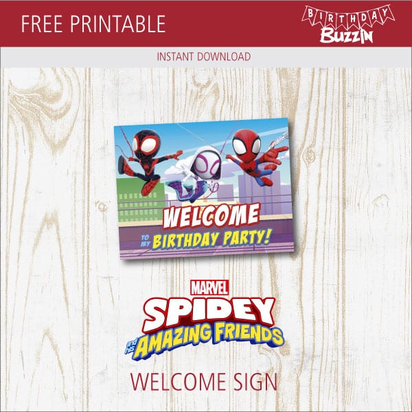Free Printable Spidey and his amazing friends Welcome Sign