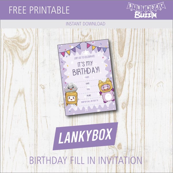 Free Printable Lankybox birthday party Invitations