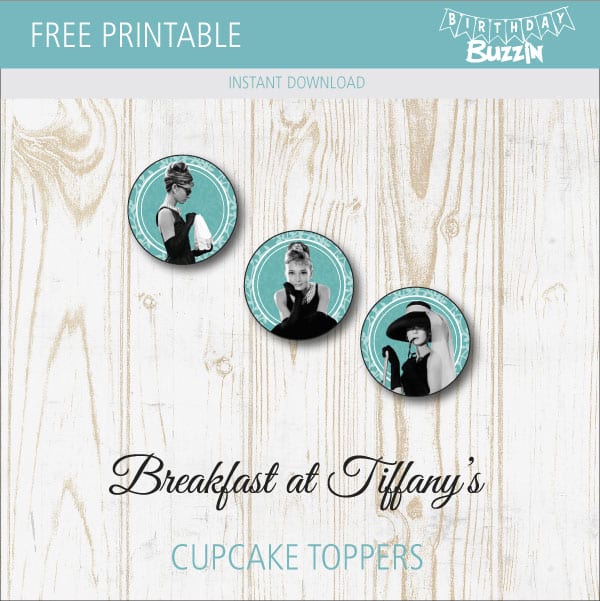 Free printable Breakfast at Tiffany's Cupcake Toppers