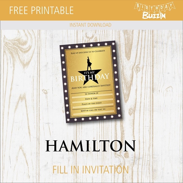 Free printable Hamilton birthday party invitations